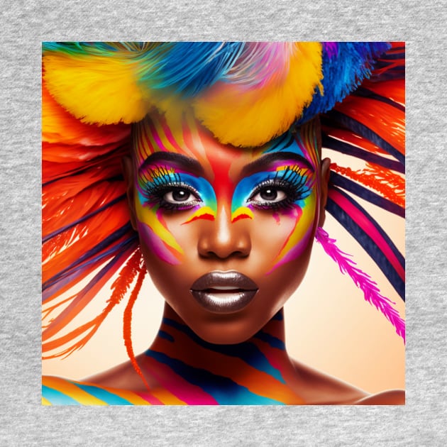 Woman with colorful makeup and feathers on her head. by Artisticwalls